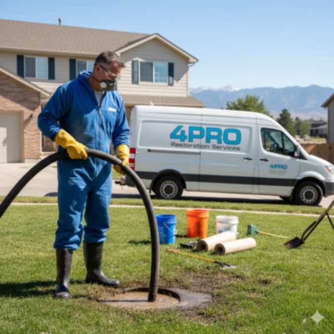 Septic system overflow cleanup by 4PRO Restoration in Denver, Colorado.