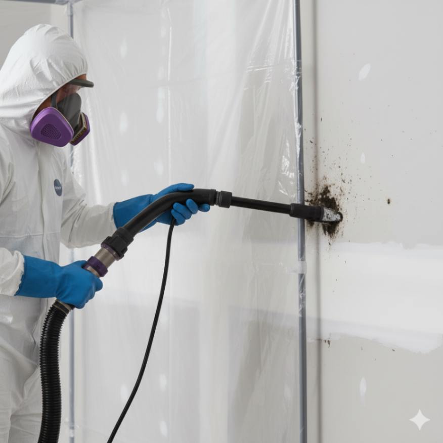 Professional black mold removal expert treating toxic mold inside a home in Colorado