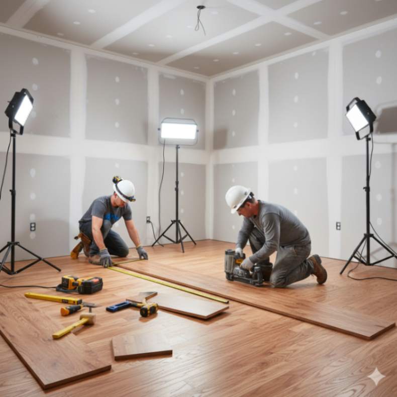 A modern home interior undergoing structural upgrades, new framing, drywall installation, and high-quality remodeling work.