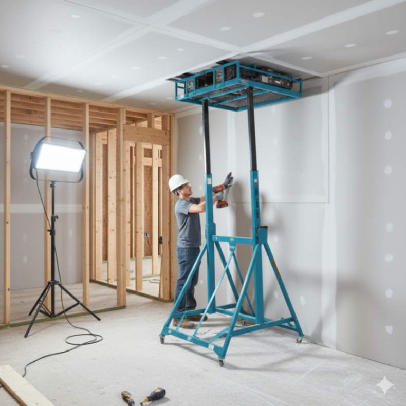 A modern kitchen under construction with cabinetry installation, countertop fitting, and structural improvements